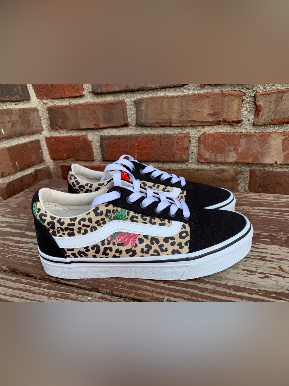 RARE Women’s Black Leopard Floral Lace-Up Vans